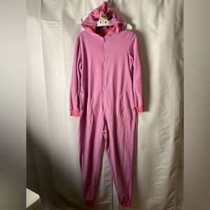Nick & Nora Womens S pink fleece unicorn hooded one piece pajama romper